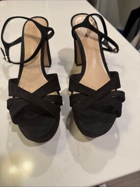 Schutz Black Strappy Block Heel Sandals - Women's Dress Shoes
